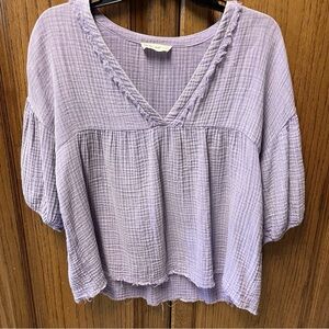 New In Boutique Gauze Lavender Babydoll Top Sz M Soft Lightweight Boho